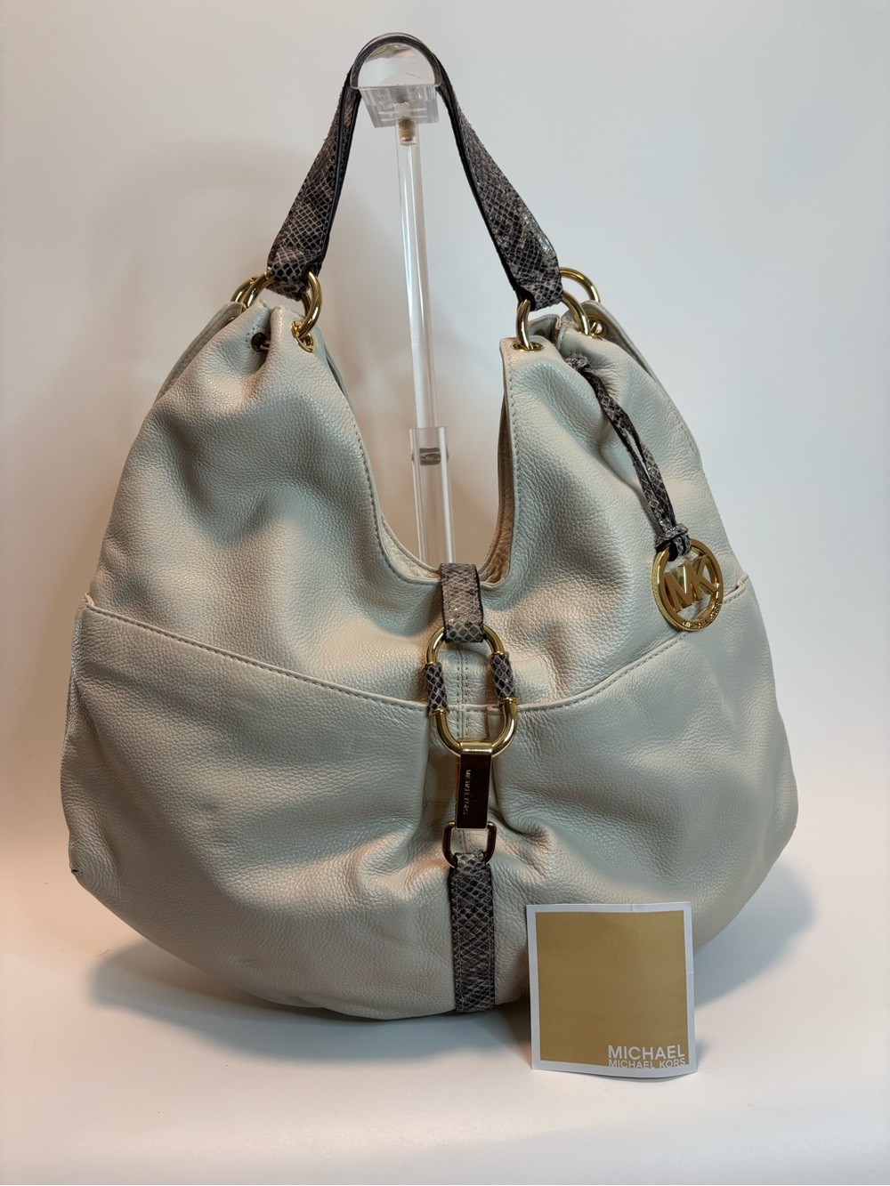 MICHAEL KORS ($750) Ivory Soft Pebbled Leather Hobo Shoulder Bag